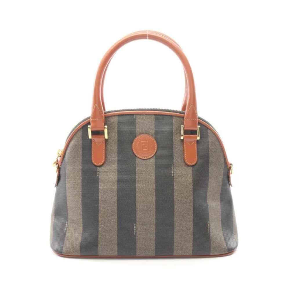 Fendi Pequin handbag canvas leather black Beige Cream brown